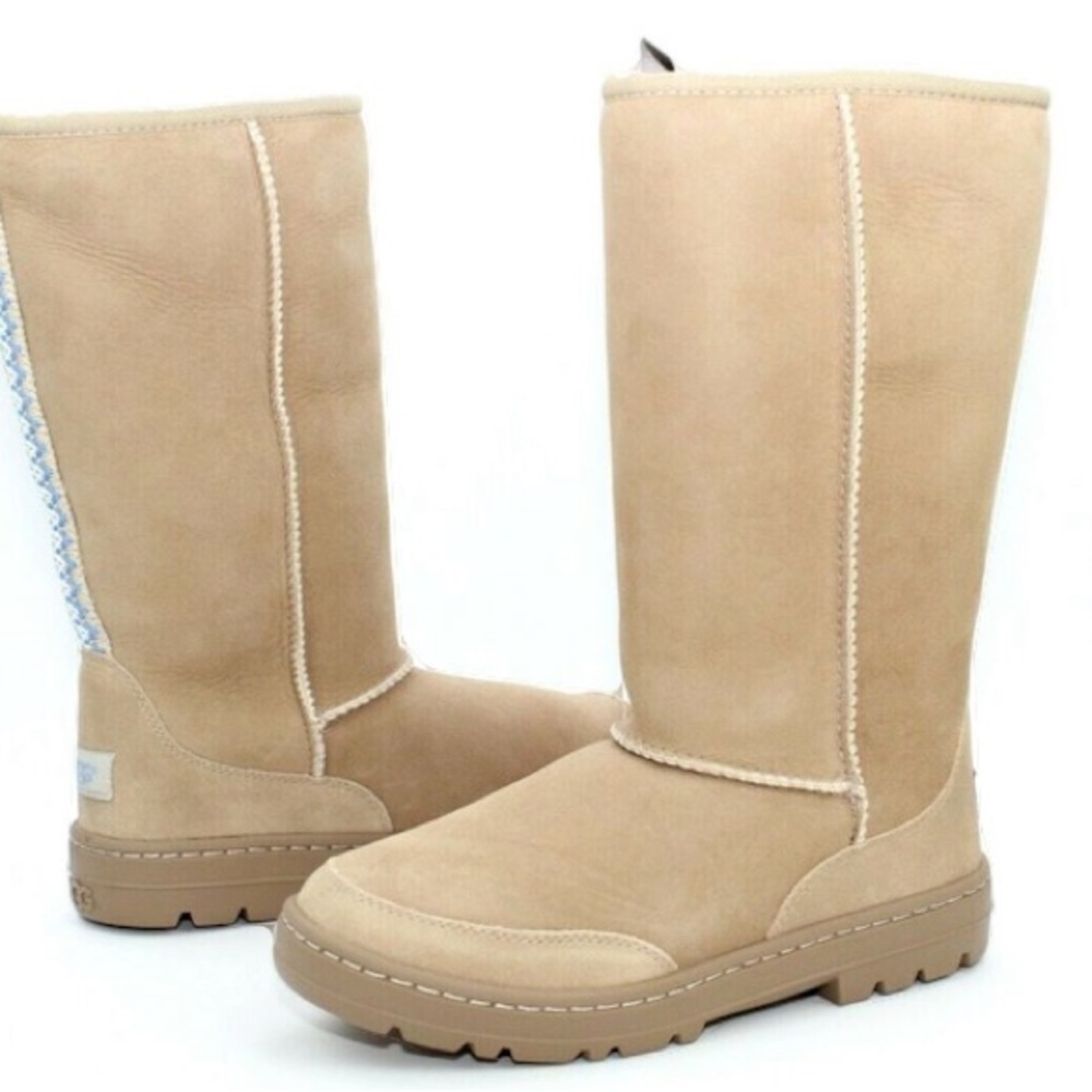 Ugg Australia Women’s Tall Ultimate Braid Boots Size 8 Rubber Sole Tan